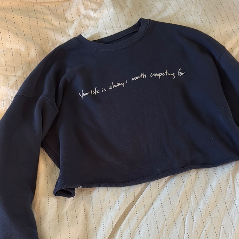 Black Cropped Workout Sweatshirt Suicide Prevention